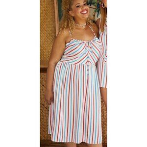 New Modcloth X Barbie White Stripe Dress Womens XS Pink Blue Sundress